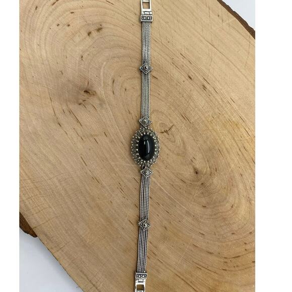 Vintage Multi strand sterling silver and Black onyx Bracelet - Picture 2 of 6